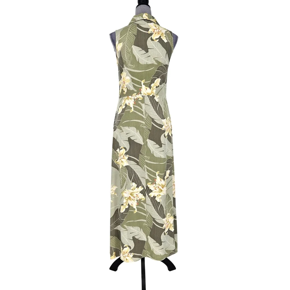 Tommy Bahama Dress Womens XS Silk Beige Floral Button Up Hawaiian Maxi Vintage